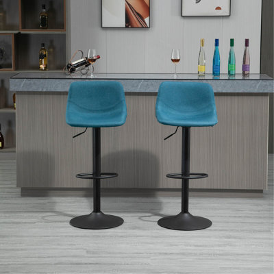Adjustable Bar Stools, Swivel Bar Height Chairs Barstools Padded With Back For Kitchen, Counter, And Home Bar, Set Of 2, Blue