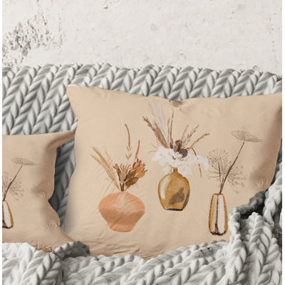 Square,Bouquets Of Wildflowers In Gold Vases I - Traditional Printed Throw Pillow