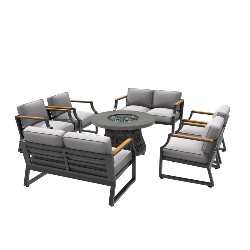 Dejuna 8 - Person Patio Conversation Set with Cushions, Gray/Black