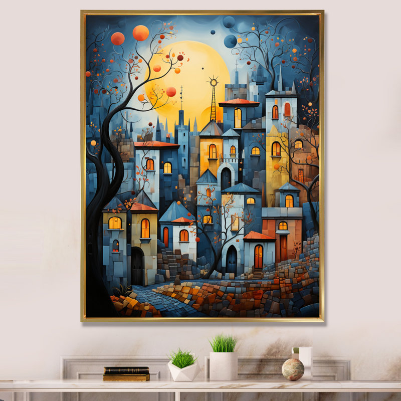 «Brookefields Cityscape Exquis Blue III», reproduction sur toile, H 32 po x l 24 po x P 1 po, Cadre flottant doré