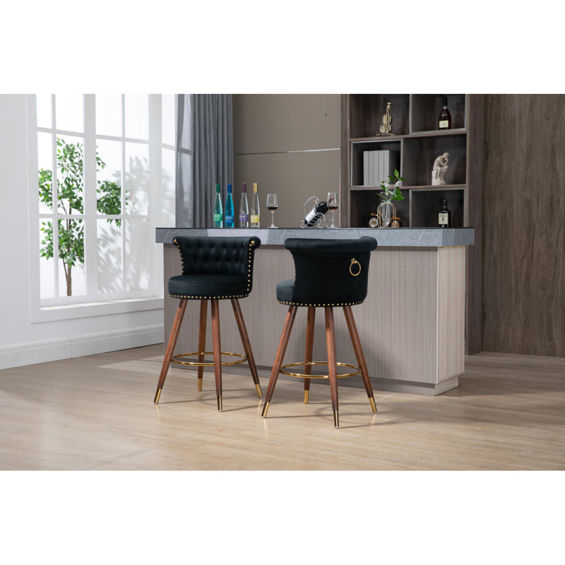 Swivel Bar Stools With Backrest And Footrest, 360-Degree Rotation And Ergonomic Design, Black