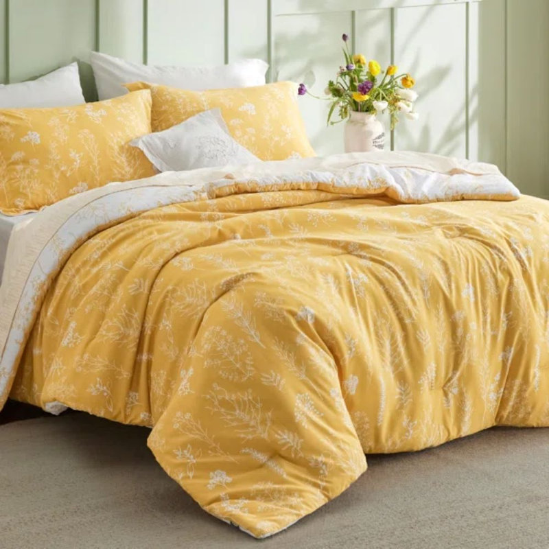 Best Seller Bedsure Comforter Set Reversible Cute Floral Bedding, 89GSM, Oversize King, Mineral Blue