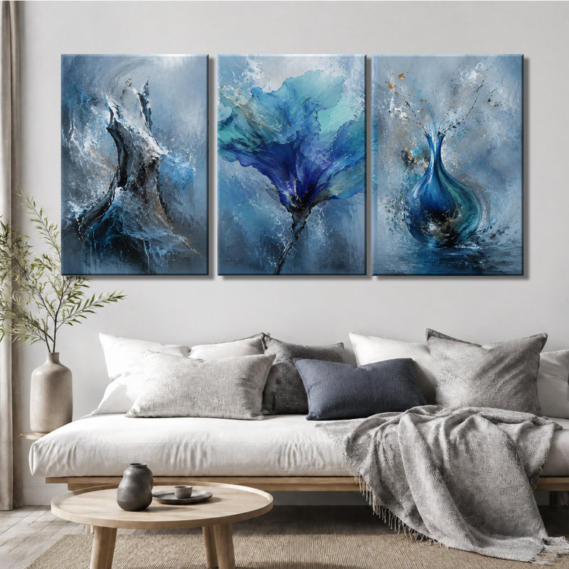 Impression sur toile abstraite à 3 panneaux muraux abstraits, 12 * 18 pouces * 3