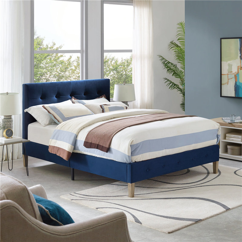 Monona Upholstered Platform Bed, Full, Antonio Sapphire
