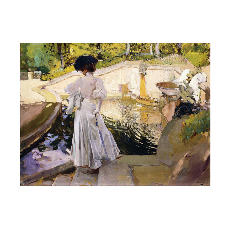 Joaquin Sorolla et Bastida Maria regardant les poissons, Granja, 1907, art sur toile, H 14 po x l 19 po
