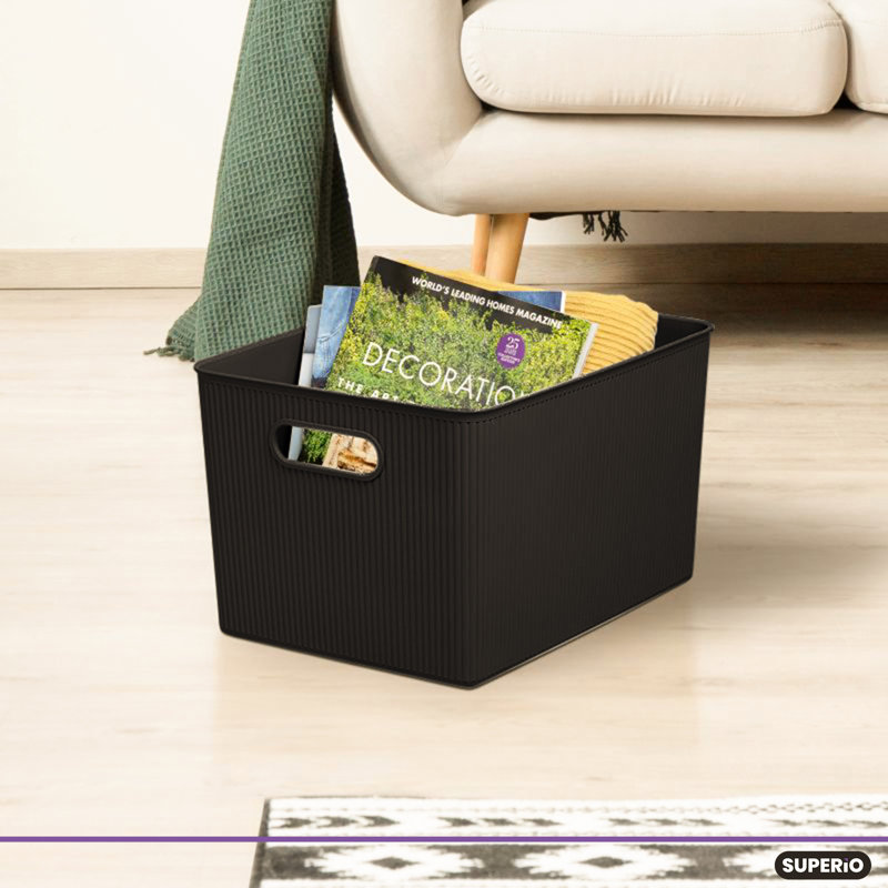 Panier en plastique nervuré, 6, Brun