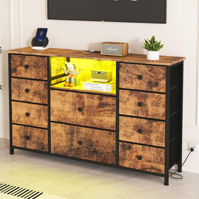 Dresser with Charging Station and LED Lights, Dresser for Girls Bedroom