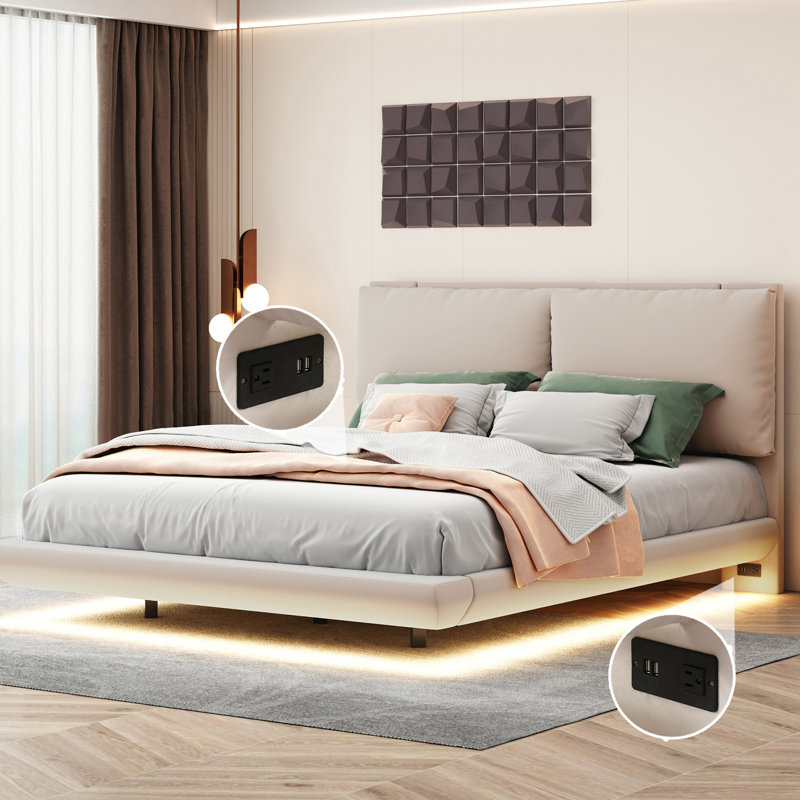 Lit tapissier standard Joshpal, Grand, Beige