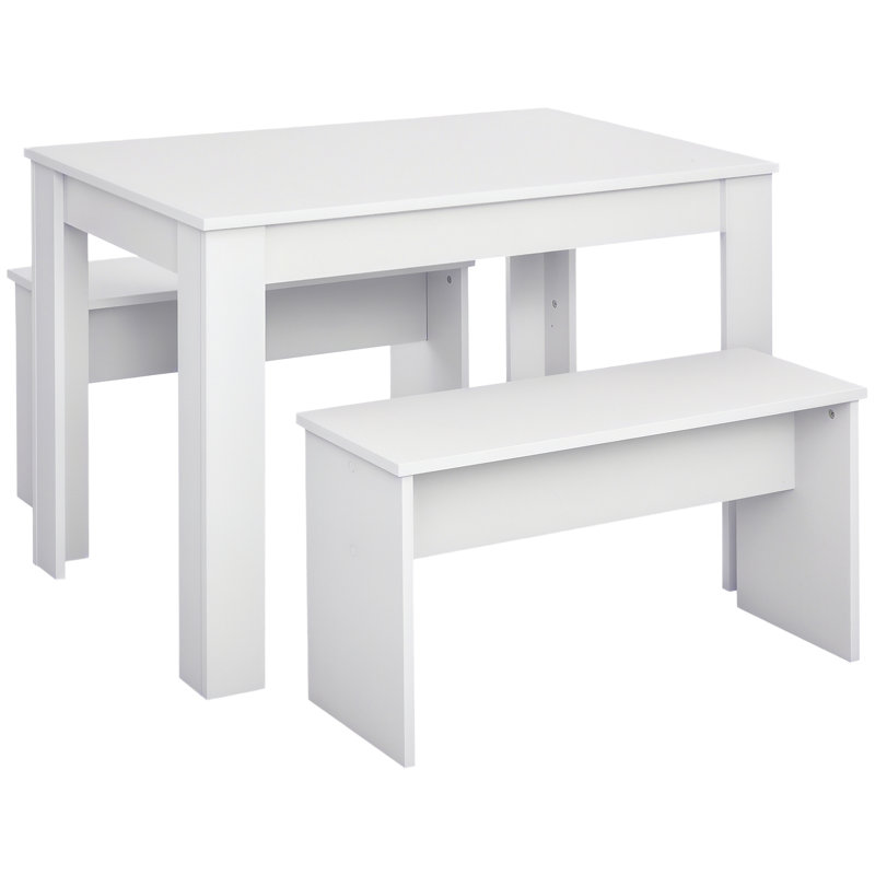 Balwant Kitchen Dining Table and 2 Benches Set, Small, White