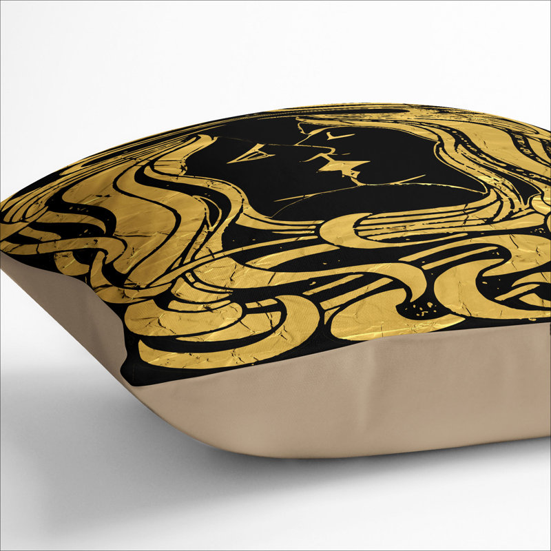 Black Gold Two Lovers Scatter Cushion, 40cm H x 40cm W x 15cm D, Stone
