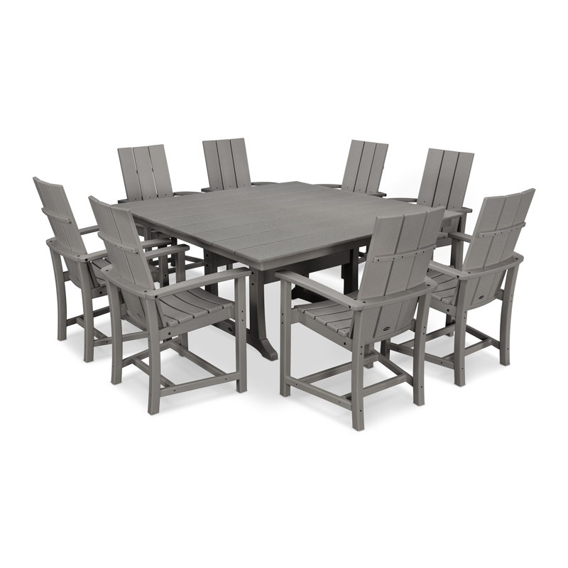 POLYWOOD Modern Adirondack 9-Piece Farmhouse Trestle Dining Set, Slate Gray, 38.5"H x 31" W x 31" L