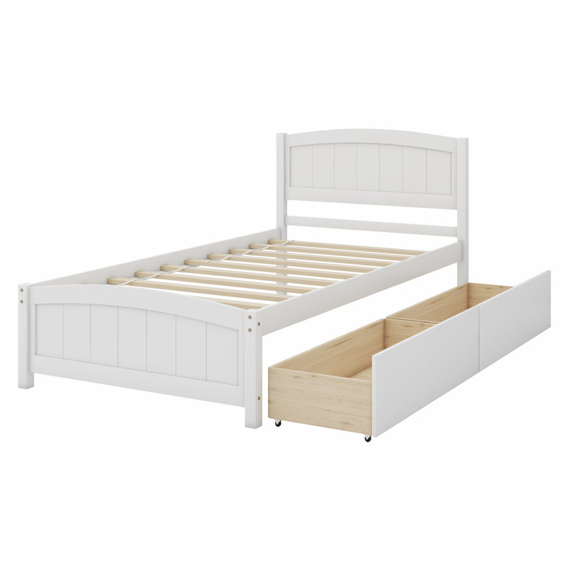 Lit plateforme avec deux tiroirs, Blanc