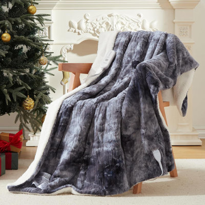 Heated Blanket  With Dual Control, Fast Heating Blankets With 5 Heat Levels & 10 Hours Auto Off, ETL Certified Soft Thicken PV Plush Electric Throw Blanket, Grey Tie-Dye,