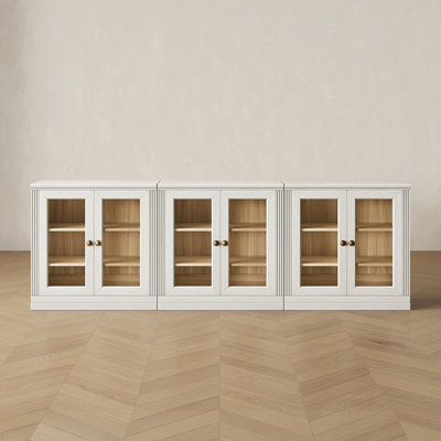 Ensemble de 3 buffets vitrines Monos avec portes, blancs