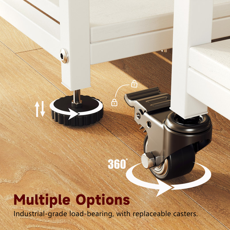 Grand support d'imprimante sous le bureau à 2 niveaux avec rangement, table d'imprimante avec tablette réglable en hauteur et prise de charge, chariot roulant avec roues pour le bureau à domicile
