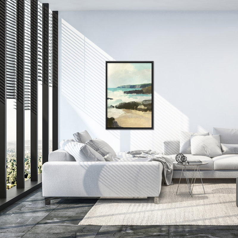 Coastal Retreat Rocky Beach, 24" H x 16" W x 2.375" D, Black, Floater Framed