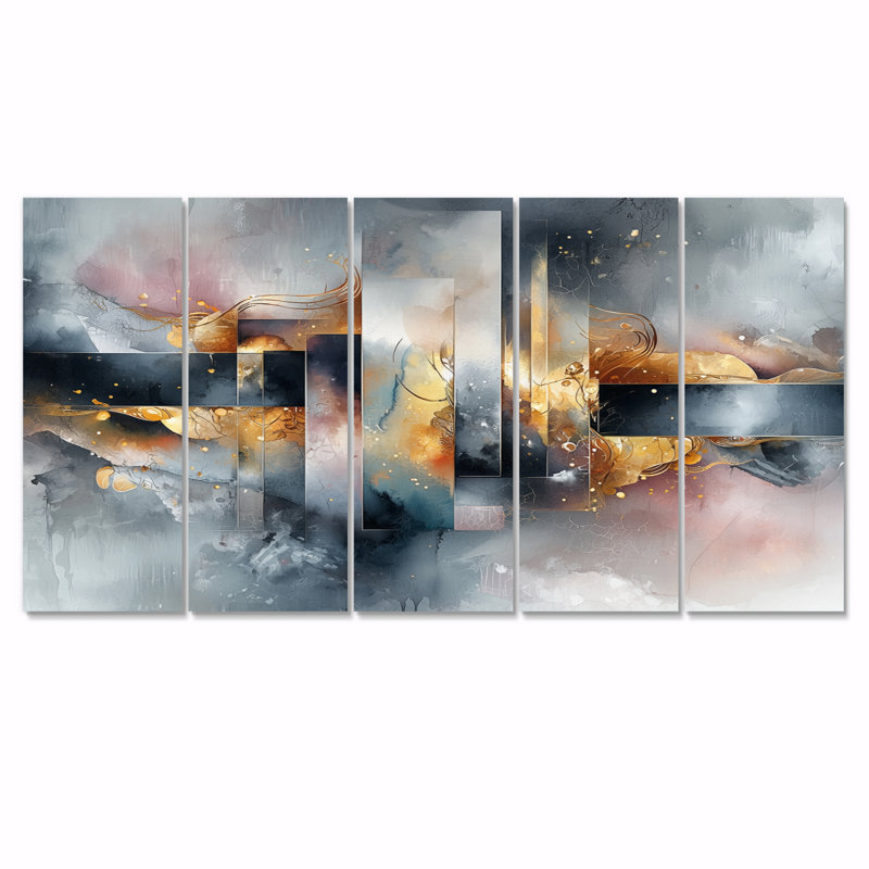 Geometric Ink Pulse III - Constructivism Wall Decor - Art mural moderne, 5, H 32 po x l 80 po