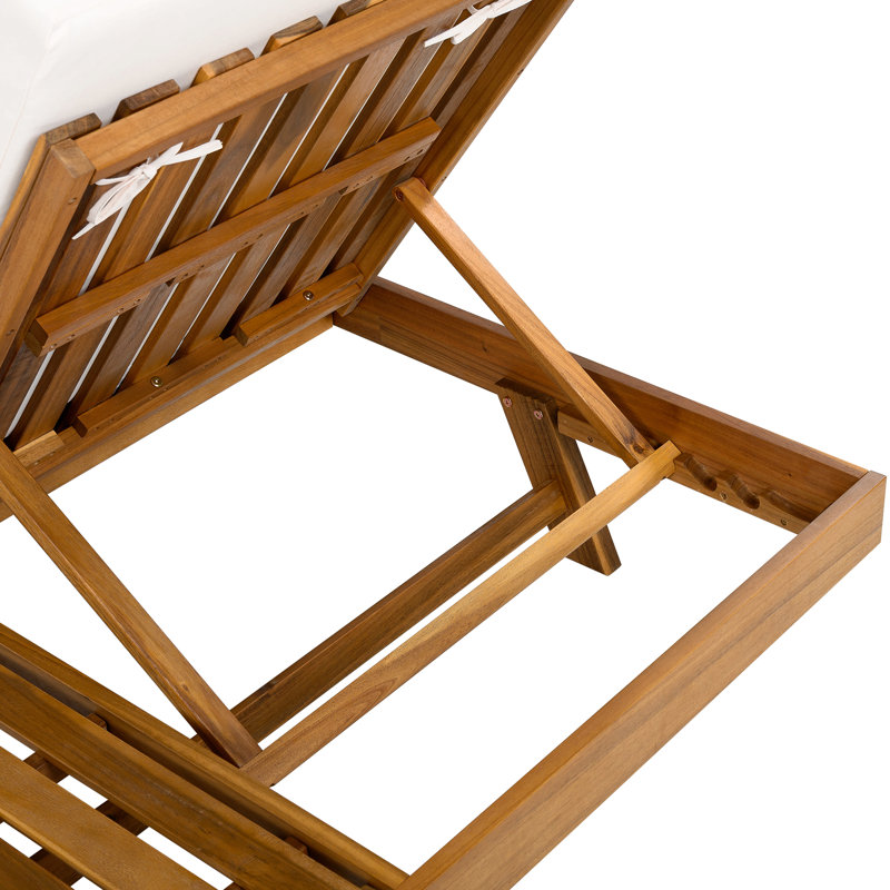 1 Person Lounge Chaise,Space Available On One Side, Acacia Wood With Water-Resistant Lounge Cushions (4 Inch Thick), Cream