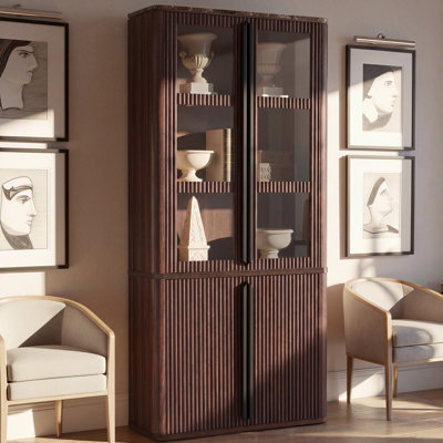 77 po Armoire de garde-manger cannelée de 77 po de hauteur, armoire de rangement moderne épaissie robuste avec porte en verre trempé