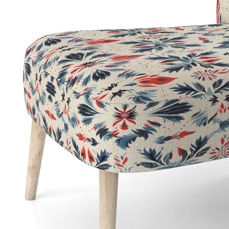Blue Ikat Tribe Blend Fuse - Chaise d'appoint vintage en velours rembourré de style victorien