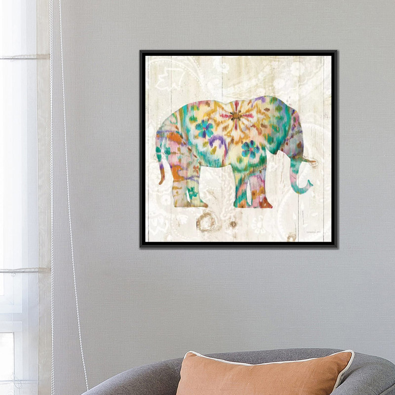 Boho Paisley Elephant I, impression sur toile tendue, H 37 po x l 37 po x P 1,5 po, Toile tendue, Pas de tapis