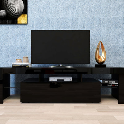 Meuble télé moderne noir avec 20 couleurs de DEL pour téléviseurs à DEL de 60 à 69 pouces, télécommandes