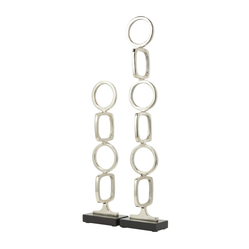 Ensemble de 2 anneaux géométriques empilés en aluminium, Argent