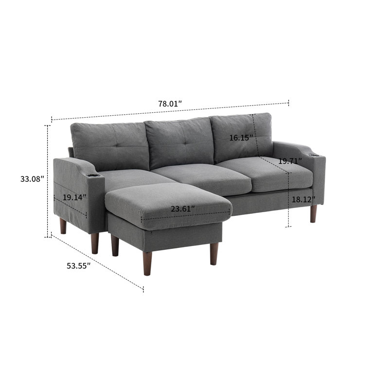 Canapé modulaire réversible en L à 3 places Contemporary Classic, Tissu gris foncé
