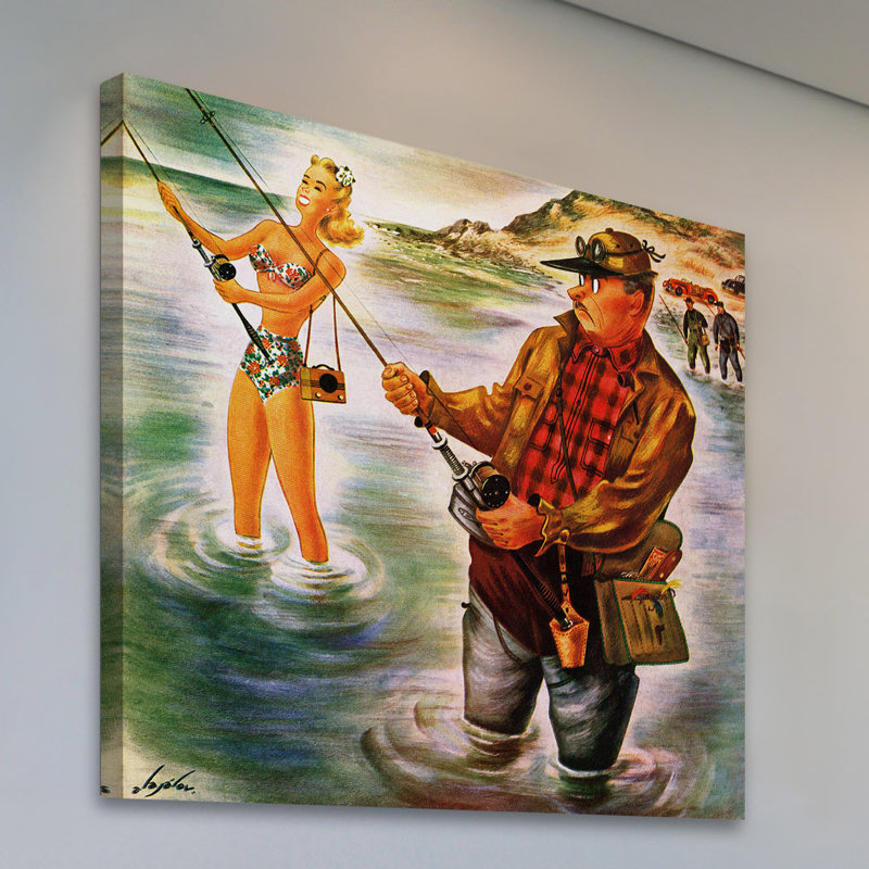 « tapis bikini fishing », reproduction d’art sur toile tendue, H 32 po x l 32 po x P 1,5 po