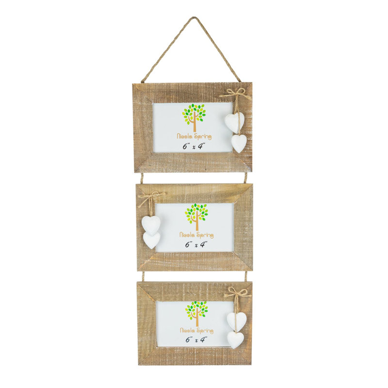 Nicola Spring - Hearts Hanging 3 Photo Frame - 6 x 4", Beige/White