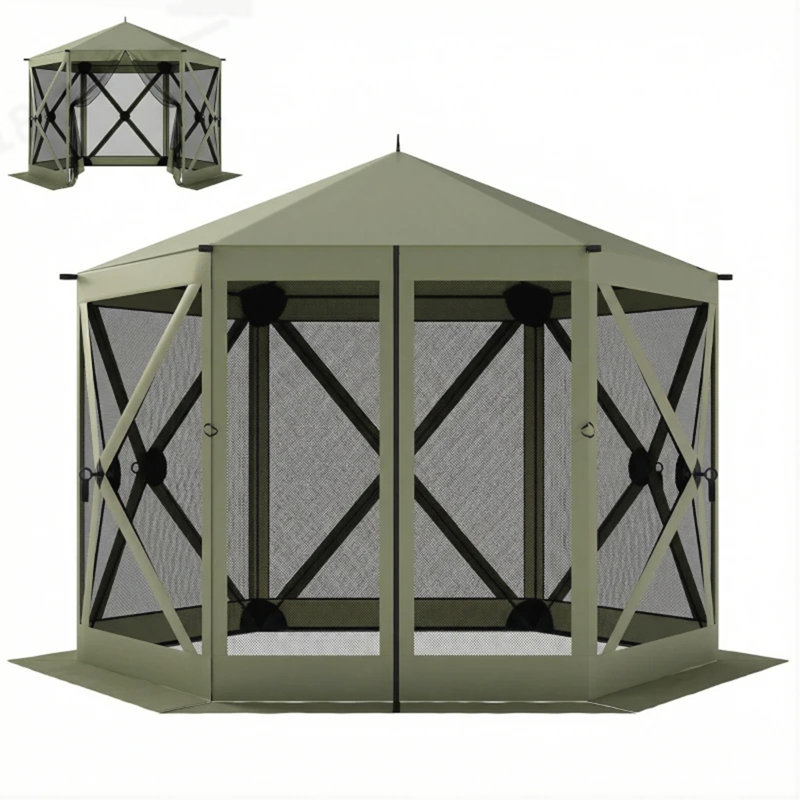 Spacieux auvent de camping avec abri de jardin pour 6 à 8 personnes avec installation facile et protection UPF30 +, Green