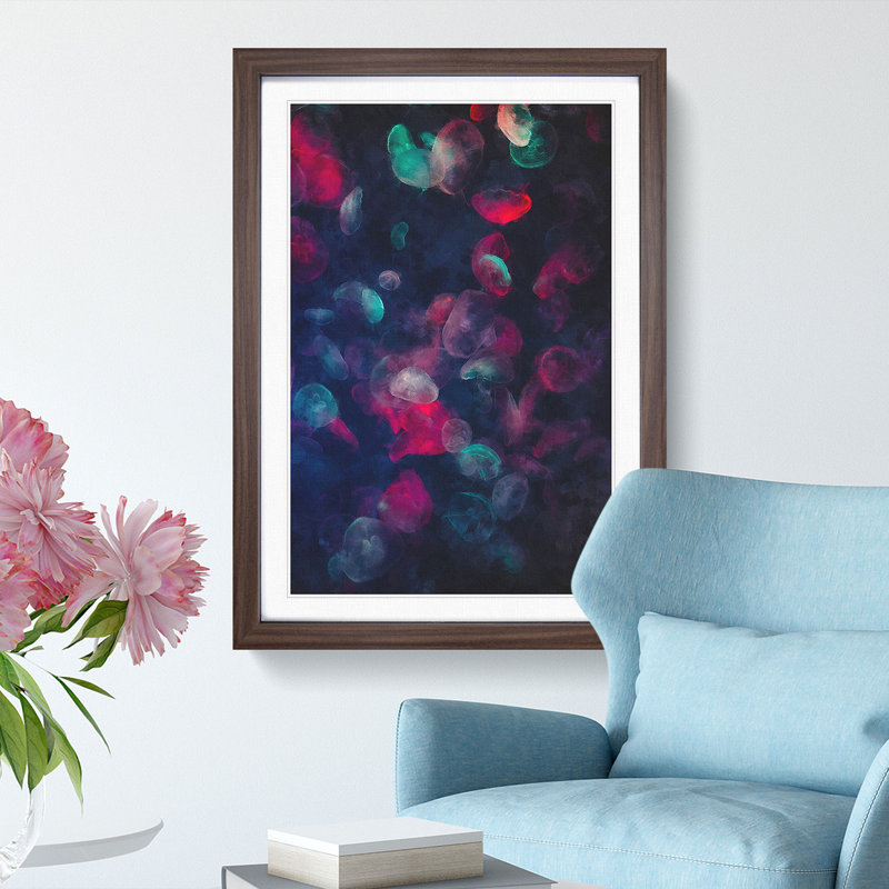 Many Jellyfish - Picture Frame Painting Print, 45cm H x 33cm W x 2cm D, Walnut Framed