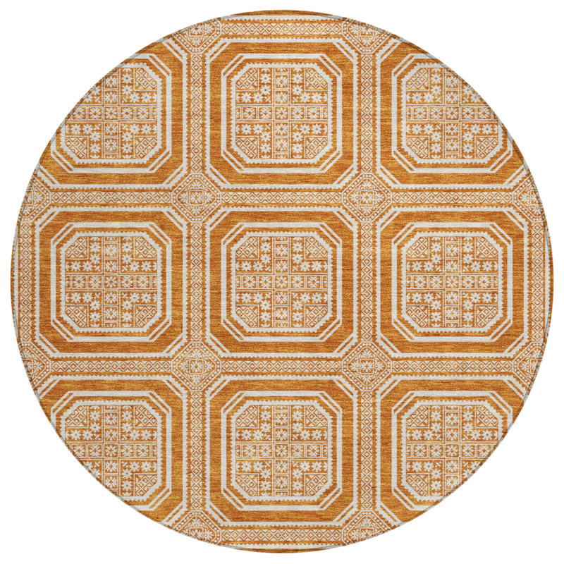 Premium Machine Washable Elize AMF1451 Geometric Rug, Round 8'