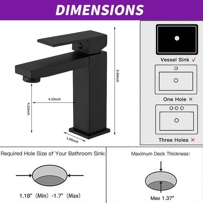 Single-Hole Single-handle Bathroom Faucet, Matte Black