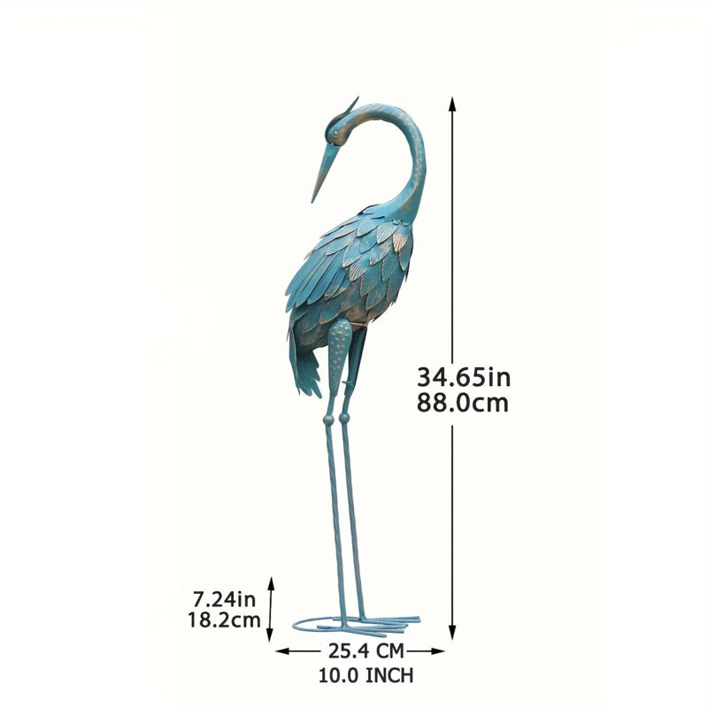 House Of Avan 33In Cyan Metal Crane Sculpture Decor