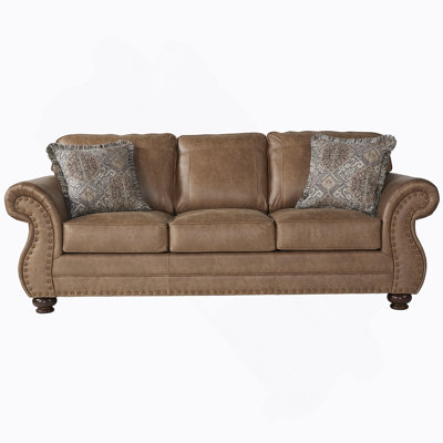 Leinster Faux Leather Sofa with Antique Bronze Nailheads