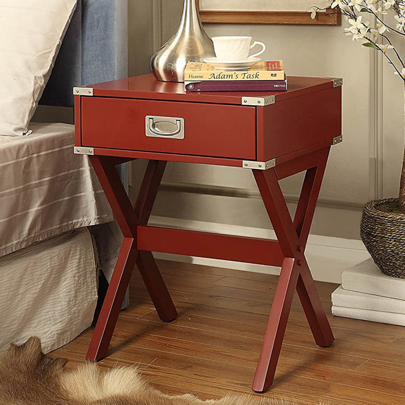 Table d'appoint avec coins en métal, rouge, Rouge