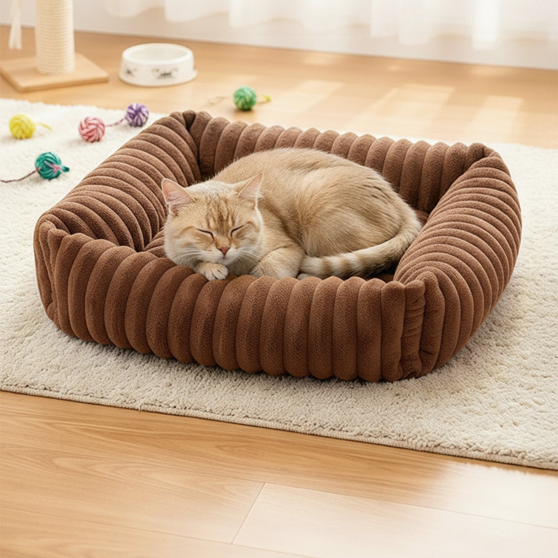 Faux Fur Pet Bed, Medium (20cm H x 92cm W x 69cm D), Brown