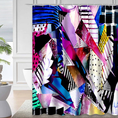 Watercolor Floral Artwork Abstract Collage Small Art Waterproof Shower Curtain with 12 Hooks