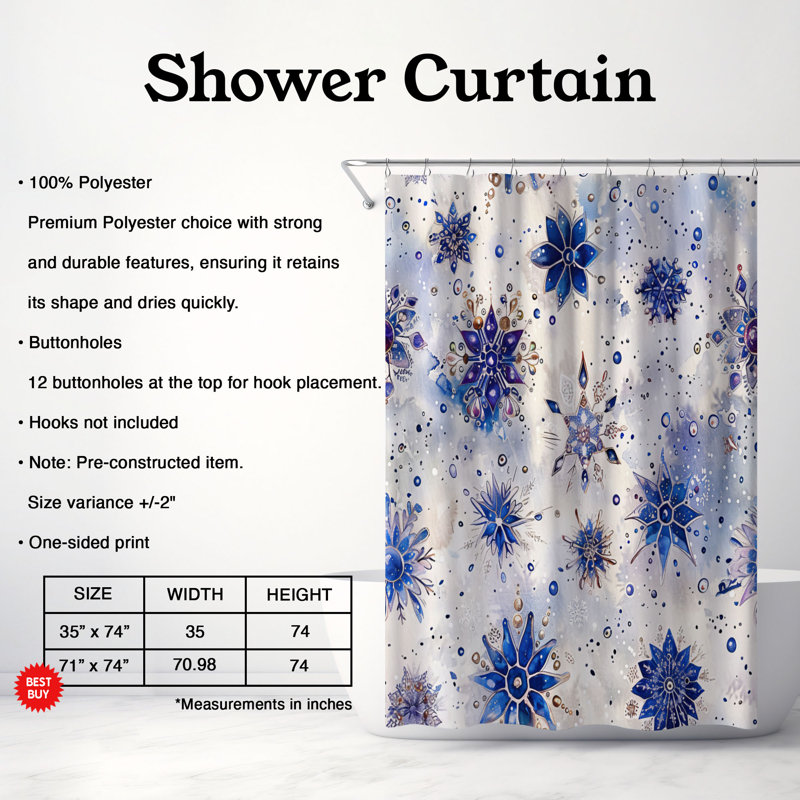 Rideau de douche Snowy Blooms - Premium, H 74 po x l 71 po
