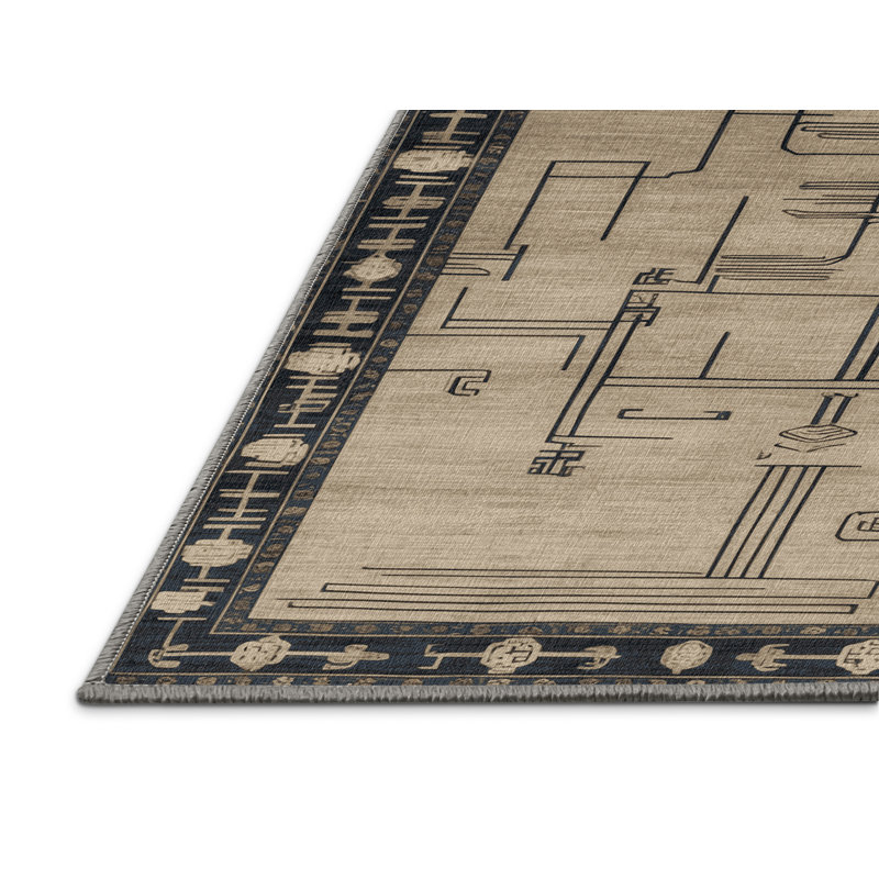 Tapis gris art déco lavable à la machine, Rectangle de 5 pi x 8 pi