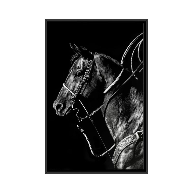 «Scratchboard Rodeo V», impression sur toile, H 26 po x l 18 po x P 1,5 po, Toile encadrée noire, Pas de tapis