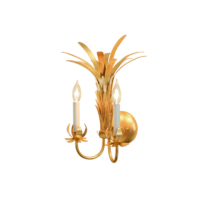 Palm Two Arm Tole Wall Sconce In Gold Leaf