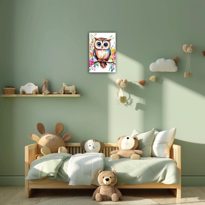 Mignon hibou blanc sur toile non encadrée 12 po x 18 po