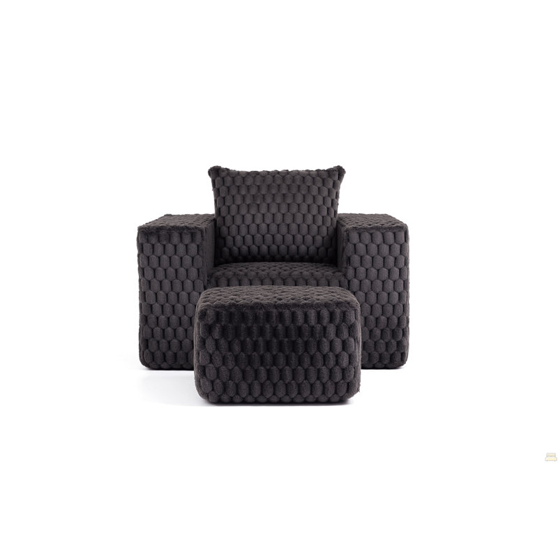 Boneless Chair With Ottoman, Single Sofa With Pillow, Corduroy Lounge Sofa, Black