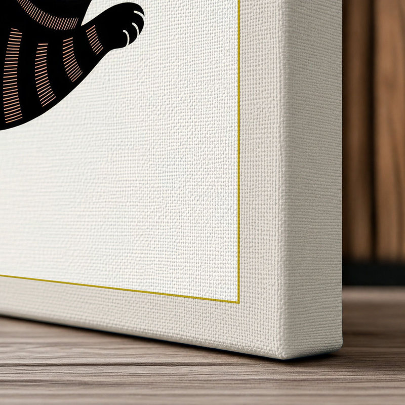 Striped Cat Crescent Retro - Wrapped Canvas, 18x12 - 45.7 x 30.5 cm, Cream Border