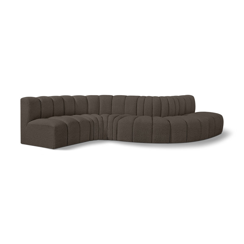 Izelia Upholstered Curved Sectional Reversible, Brown Boucle Fabric