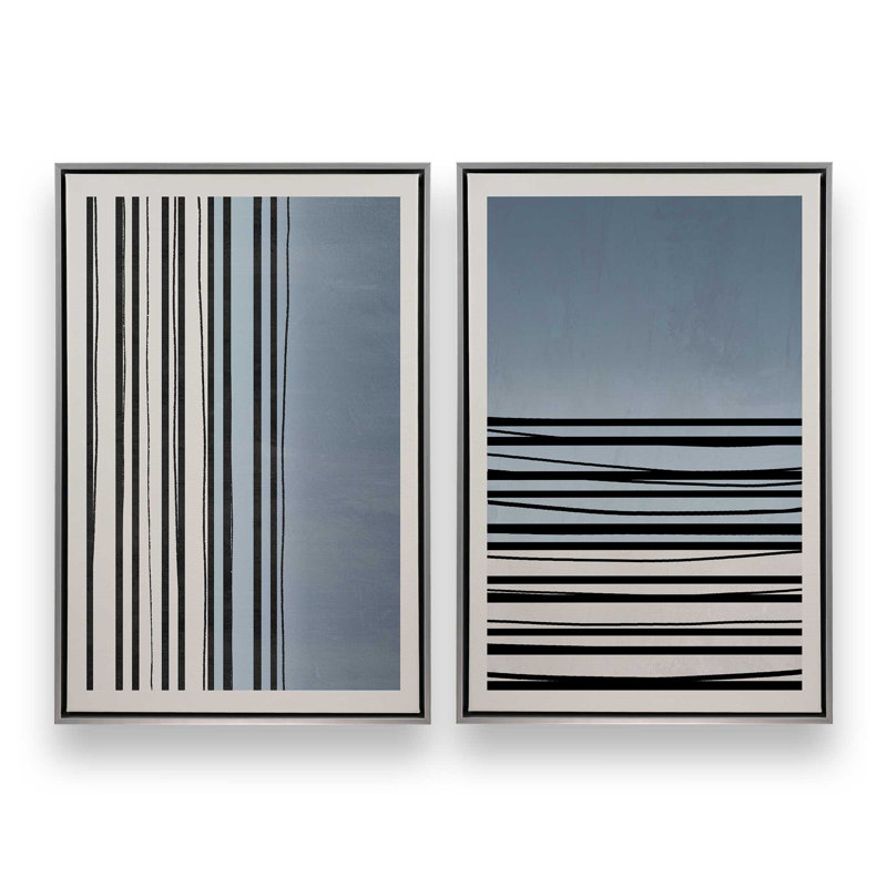 18 "X 12" Twilight Stripes, ensemble de 2 impressions sur toile, Cadre en chrome poli, H 12,75 po x l 8,75 po x P 1,75 po