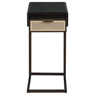 Bernave 1-Drawer Radio Weave Cane Metal Side Table