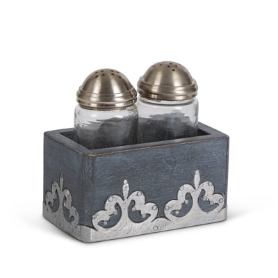 Gray-washed metal-inlay salt & pepper set